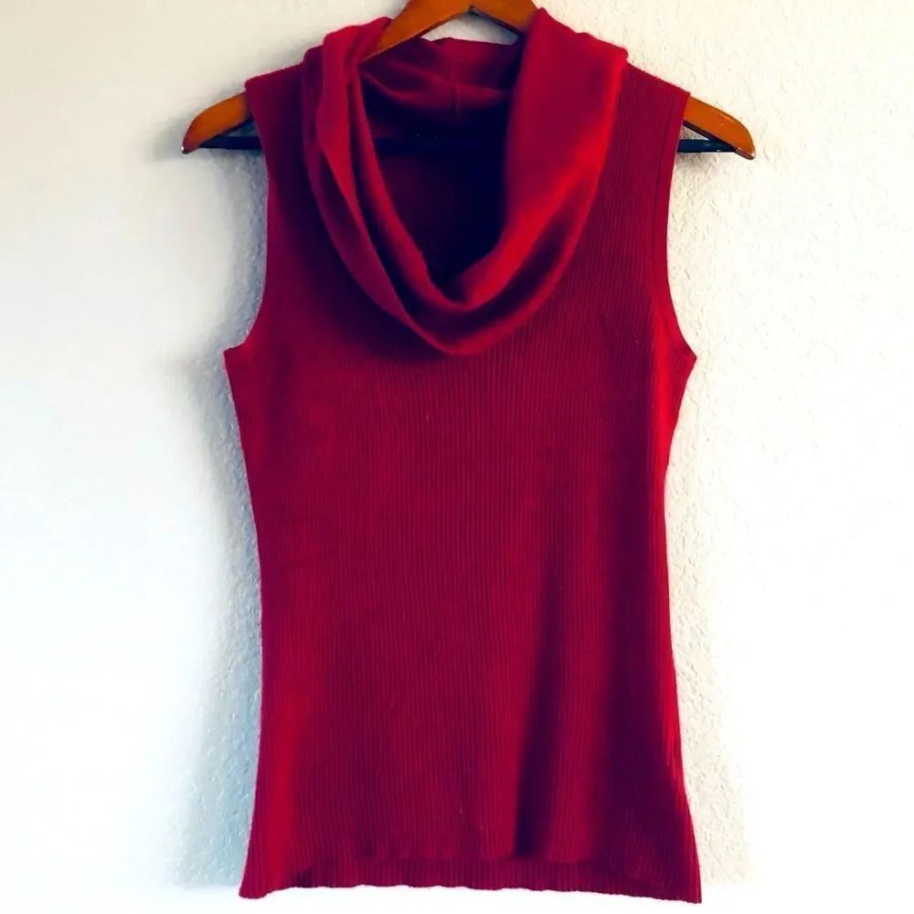 Allison Brittney Rust Orange Sleeveless Cowl Neck Sweater Top